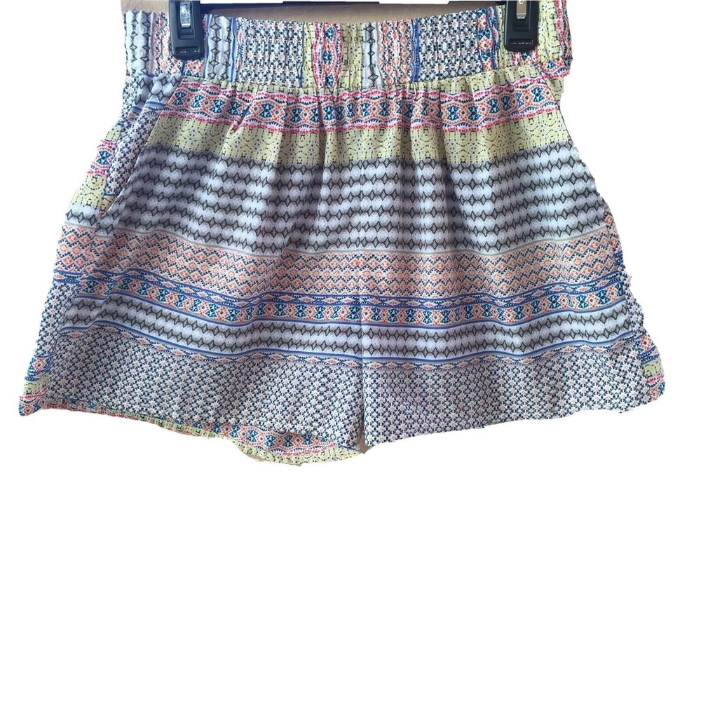 ana A New Approach Womens Multicolor Geometric Print Smocked Waist Shorts Size M